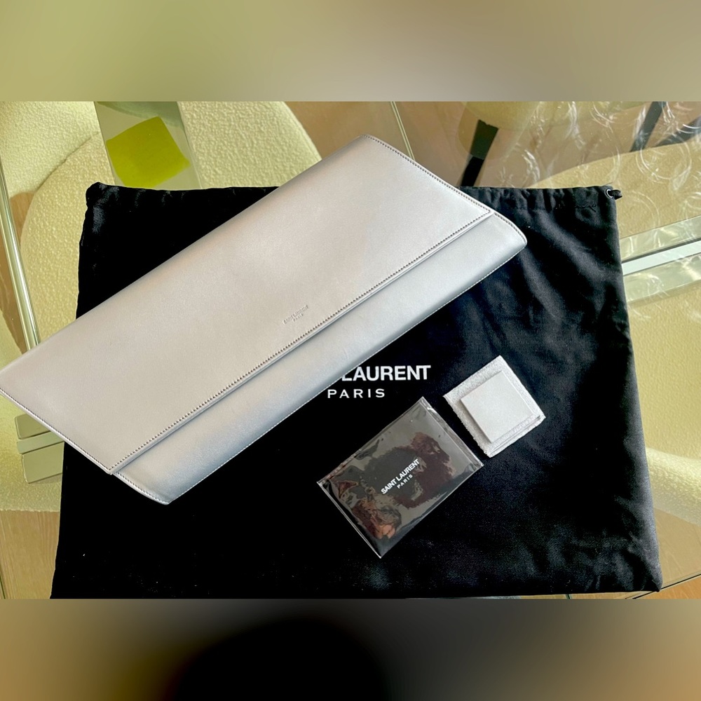 SAINT LAURENT Silver Diagonal Clutch